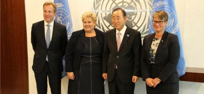 From left: Børge Brende, Erna Solberg, Ban ki-Moon and Tina Sundtoft. Photo: MFA.
